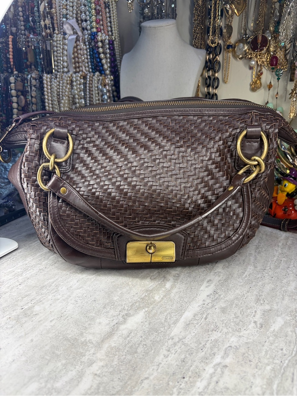 Vintage Coach Kristen Woven Hobo Bag Leather Shoulder Crossbody Strap Purse